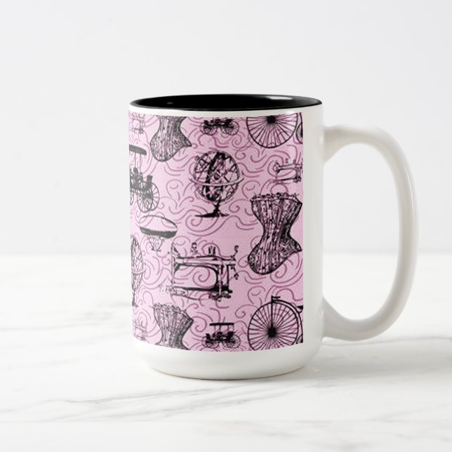 Pink Steampunk Pattern Kaffeemaschine Tasse (Rechts)