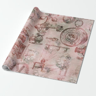 Pink Steampunk Uhren Geschenkpapier