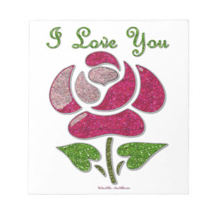 Pink Stencil Rose I Love You Notizblock