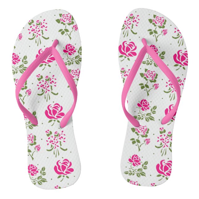 Pink Stenciled Rose Pattern Flip Flops (Fußbett)