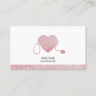 Pink Stethoscope Sparkling Heart Doctor Visitenkarte
