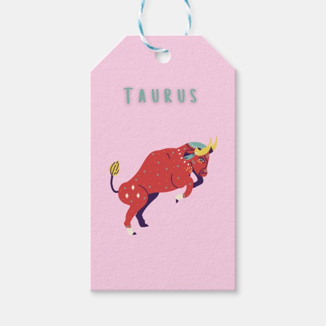 Pink Stier, Sternzeichen, Sternzeichen Druck Geschenkanhänger (Vorderseite)