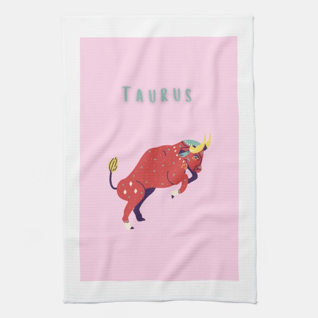 Pink Stier, Sternzeichen, Sternzeichen-Druck Geschirrtuch (Vertikal)