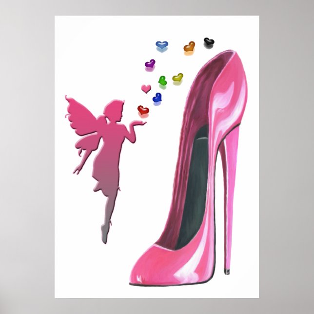 Pink Stiletto Shoe, Fee und Herz-Poster Poster (Vorne)