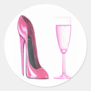Pink Stiletto Shoe und Champagner Glass Runder Aufkleber