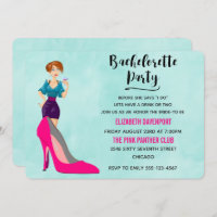 Pink Stiletto und Party Girl Bachelorette Einladun