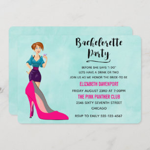 Pink Stiletto und Party Girl Bachelorette Einladun Einladung