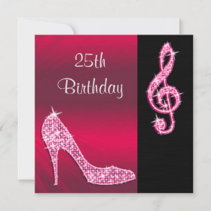 Pink Stiletto & Violinschlüssel 25. Geburtstag Einladung