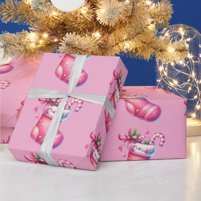 Pink Stocking Christmas Holiday  Geschenkpapier (Feiertage)