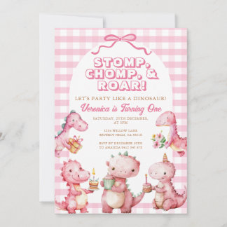 Pink Stomp Chomp Roar 1. Geburtstag Dinosaurier Einladung
