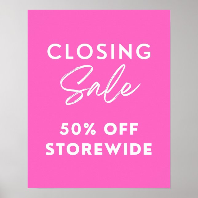 Pink Store Closing Sign, 50% Rabatt Verkauf Poster (Vorne)