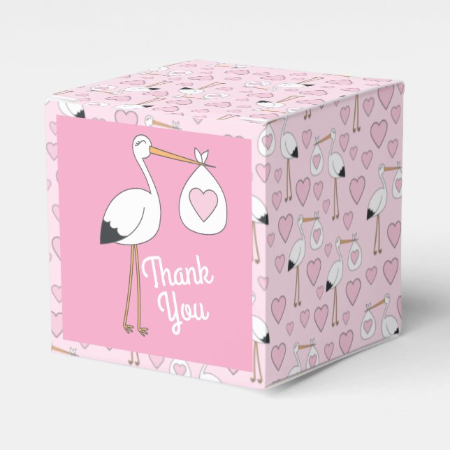 Pink Stork Baby Dusche Geschenkschachtel (Vorderseite)
