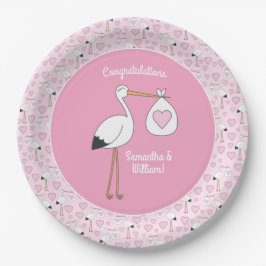 Pink Stork Baby Dusche Pappteller