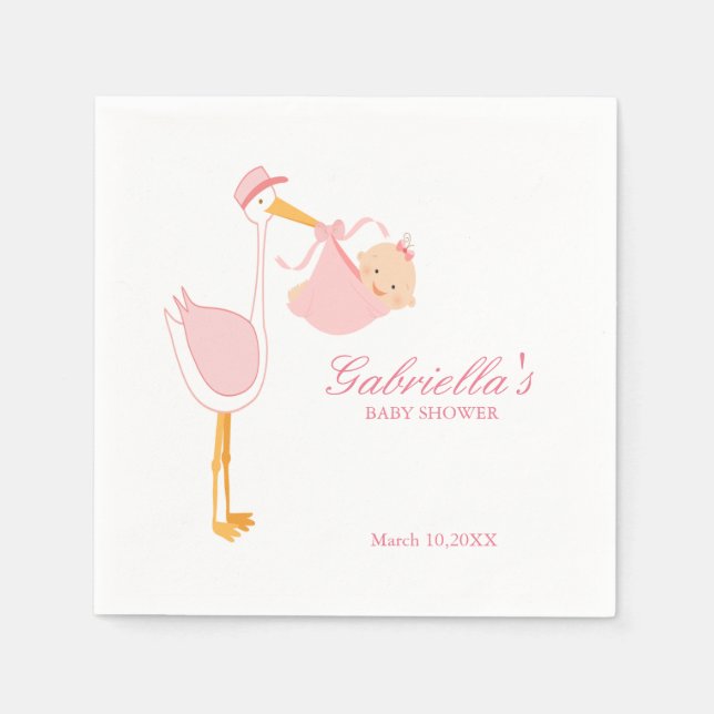 Pink Stork Baby Dusche Personalisiert Napkin Serviette (Vorderseite)