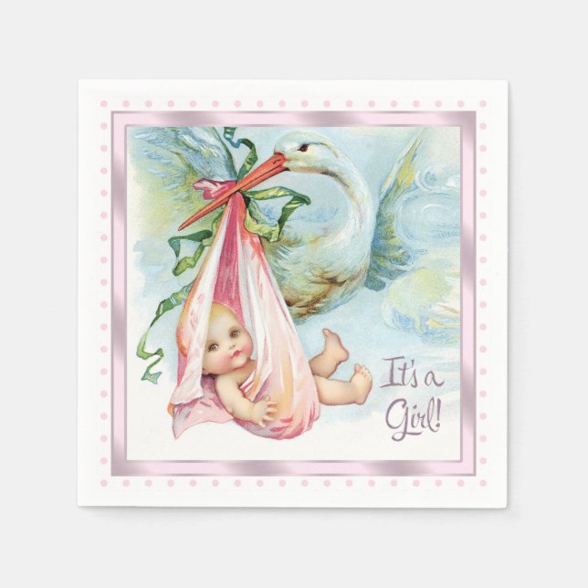 Pink Stork Baby Dusche Serviette (Vorderseite)