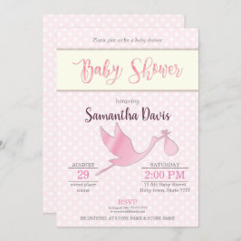 Pink Stork Baby Girl Babydusche Einladung