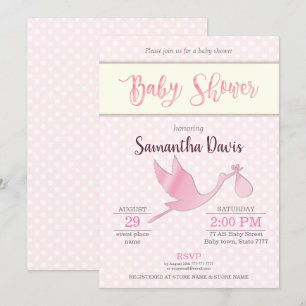 Pink Stork Baby Girl Babydusche Einladung