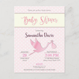 Pink Stork Baby Girl Babydusche Einladungspostkarte