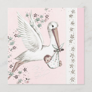 Pink Stork Baby Girl Dusche Einladung