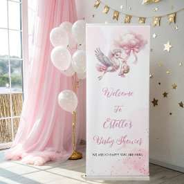 Pink Stork & Bow it's a Girl Baby Shower welcome Ausziehbarer Banner