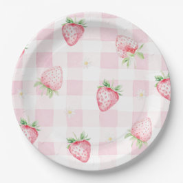 Pink Strawberries Gingham Berry First 1st Birthday Pappteller