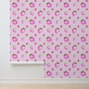 Pink Strawberries Watercolor Baby Kinderzimmer Tapete