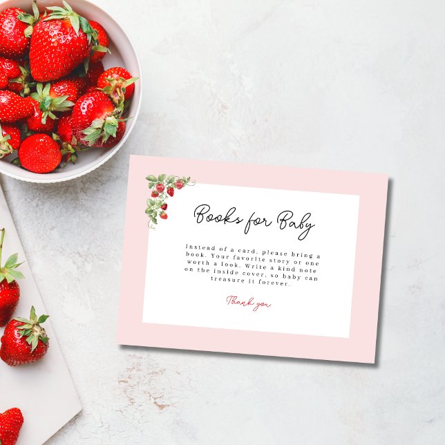 Pink Strawberry Baby Shower Books for Baby Begleitkarte (Berry Sweet Enclosure Card)