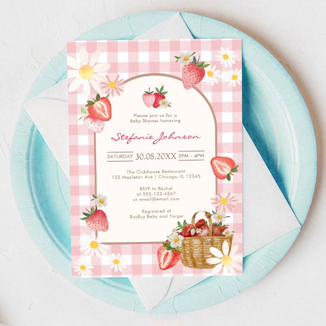 Pink Strawberry Baby Shower Invitation Einladung (Von Creator hochgeladen)
