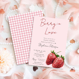 Pink Strawberry Berry In Love Bridal Shower Einladung