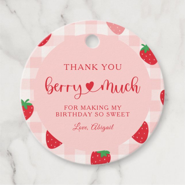 Pink Strawberry Berry Sweet Birthday Gift Tag Geschenkanhänger (Vorderseite)
