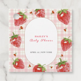 Pink Strawberry Berry Sweet Gingham Baby Dusche Geschenkanhänger