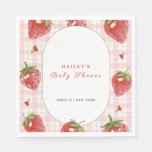 Pink Strawberry Berry Sweet Gingham Baby Dusche Serviette