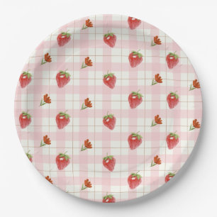 Pink Strawberry Berry Sweet Gingham Party Pappteller