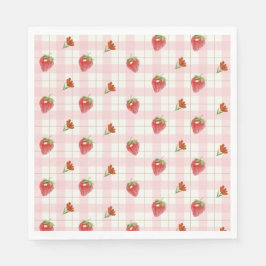 Pink Strawberry Berry Sweet Gingham Party Serviette
