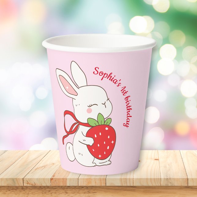 Pink Strawberry Bunny Birthday Pappbecher (Von Creator hochgeladen)