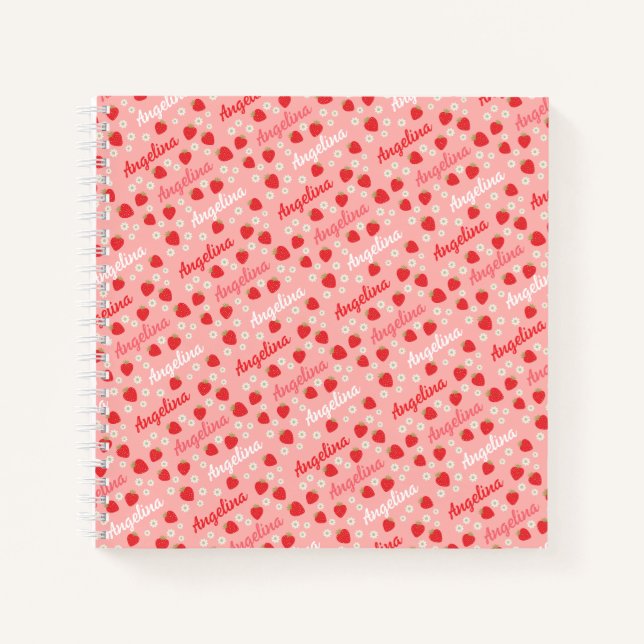 Pink Strawberry Custom Notebook Journal Notizbuch (Vorderseite)
