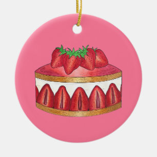 Pink Strawberry Fraisier Cake French Pastry Köche Keramik Ornament