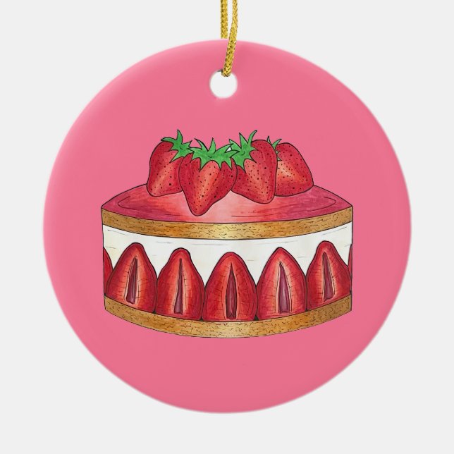 Pink Strawberry Fraisier Cake French Pastry Köche Keramik Ornament (Vorne)