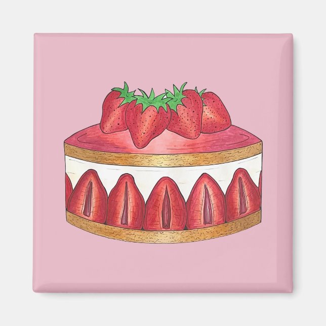 Pink Strawberry Fraisier Cake French Pastry Köche Magnet (Vorne)