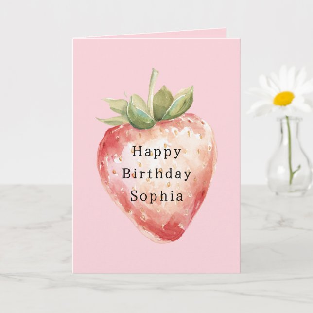 Pink Strawberry Fruit Birthday Karte (Kleine Pflanze)