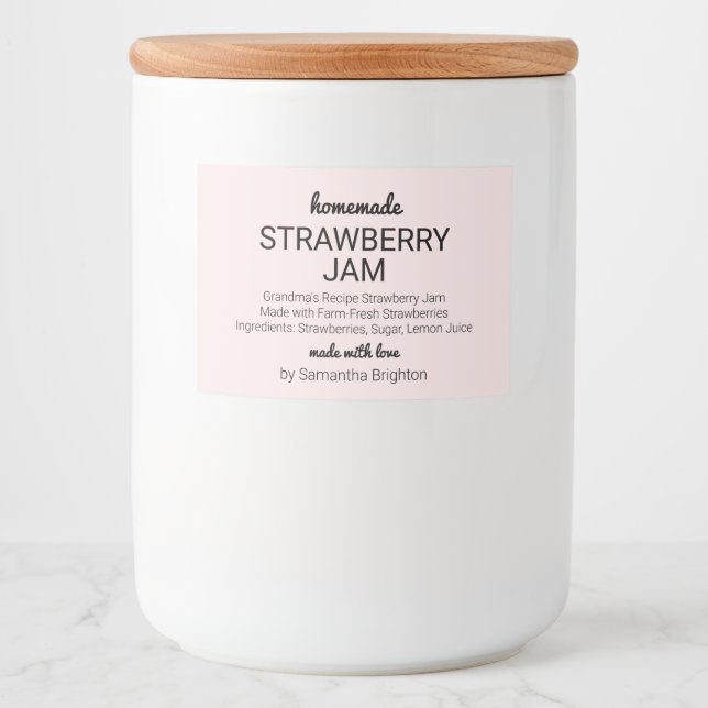 Pink Strawberry Jam Kitchen Pantry Mason Jar Lebensmitteletikett (Vorderseite)