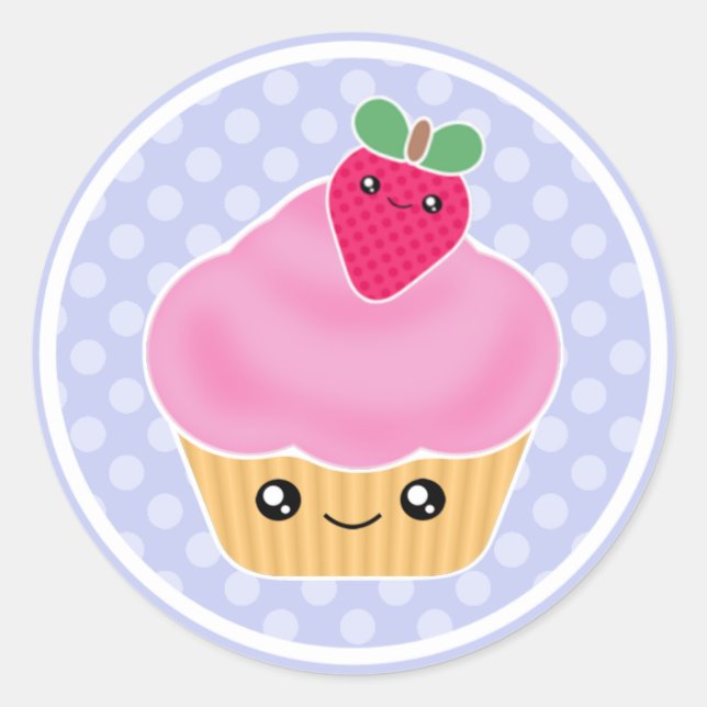 Pink Strawberry Kawaii Cupcake Stickers (Vorderseite)