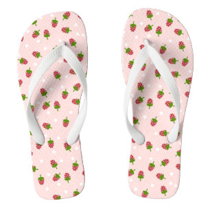 Pink Strawberry Pattern Niedlich Girly Kawaii Flip Flops