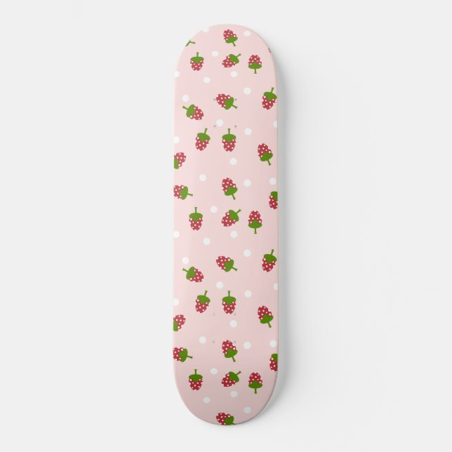 Pink Strawberry Pattern Niedlich Girly Kawaii Skateboard (Vorderseite)