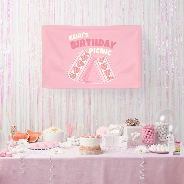Pink Strawberry Sandwich Birthday Picnic Party Banner (Party)