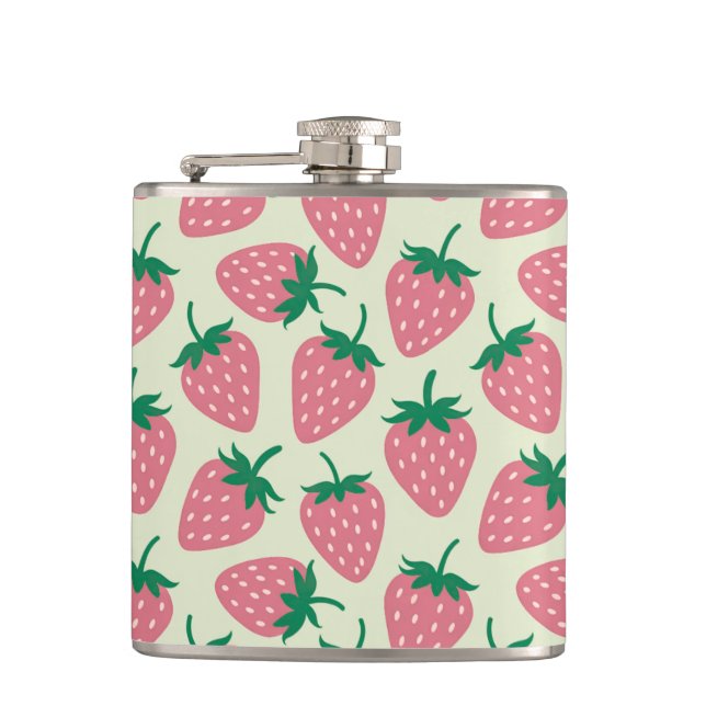 Pink Strawberry Summer Pattern Flachmann (Vorderseite)
