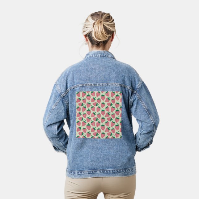 Pink Strawberry Summer Pattern Jeansjacke (Modell)