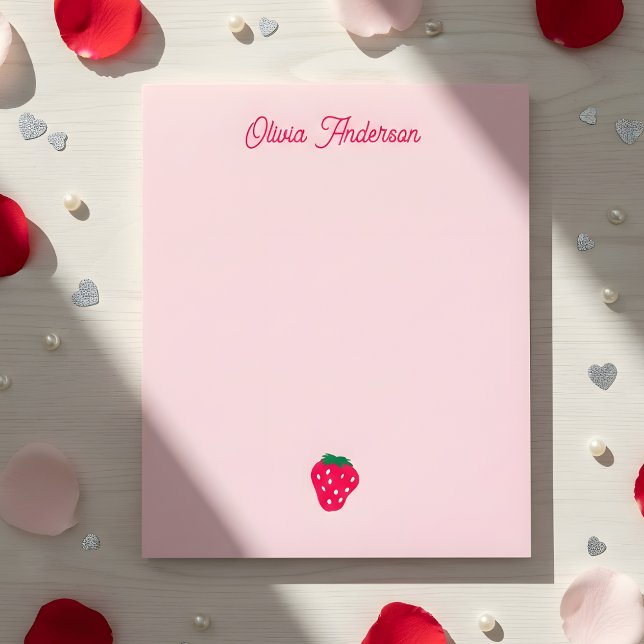 Pink Strawberry Valentines Day Personalized Name Notizblock (Von Creator hochgeladen)