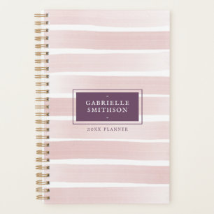 Pink Streifen Aquarell gestrichen + Name Plum Lila Planer