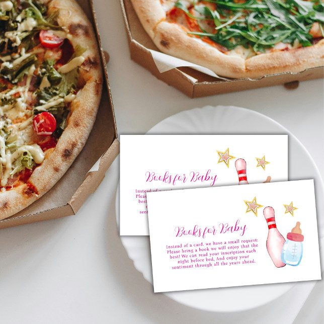 Pink Strike Up Bowling Books For Baby Shower  Begleitkarte (Pink Strike Up Bowling Books For Baby Shower Enclosure Card)